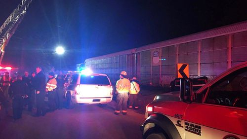 Two Amtrak employees were killed and dozens of passengers were injured early Sunday morning in a train crash near West Columbia, S.C. Photo provided by the Lexington County Sheriff’s Department.