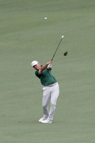 April 10, 2021, Augusta: Ryan Palmer hits his third shot on the second fairway during the third round of the Masters at Augusta National Golf Club on Saturday, April 10, 2021, in Augusta. Curtis Compton/ccompton@ajc.com