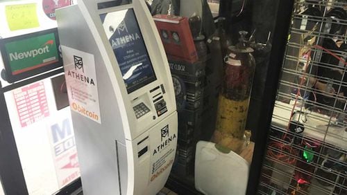 A Bitcoin ATM in the vestibule of the Dollar Plus variety store on Ogontz Avenue in Cheltenham Township. (Sam Wood/Philadelphia Inquirer/TNS)