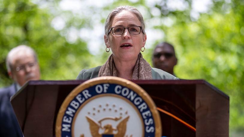 U.S. Rep. Carolyn Bourdeaux sparked some backlash in her Gwinnett County-based district when she joined a group of moderates in threatening to derail a $3.5 trillion spending package at the center of President Joe Biden's agenda. But the move also won her support from other constituents. (Alyssa Pointer / Alyssa.Pointer@ajc.com)