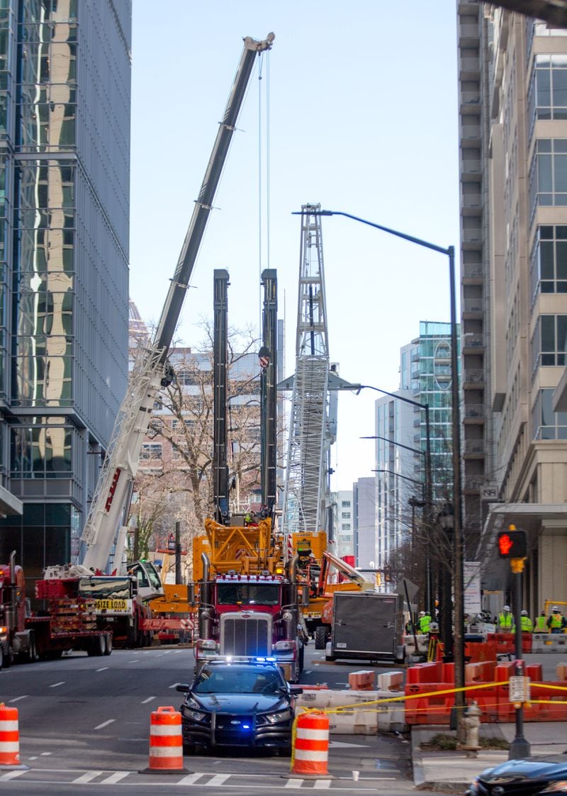 Efforts Continue To Remove Teetering Crane Outside Atlanta High Rise