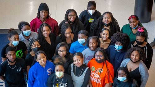 Black Student Union members at Dunwoody High School gather on Monday, Jan. 31, 2022.  A Georgia State professor finds that students of color are generally the experts in classroom discussions of race and racism. (Steve Schaefer / Steve.Schaefer@ajc.com)