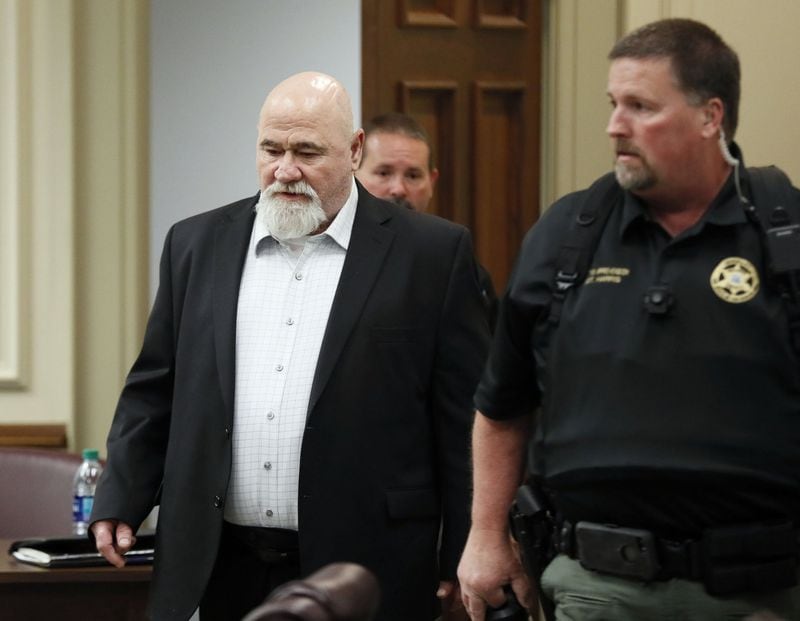 6/21/18 - Griffin - Franklin Gebhardt enters court. Forensic evidence was presented as the murder trial of Franklin Gebhardt continued. He is one of two men charged in the murder of Timothy Coggins 35 years ago. Gebhardt, 60, is charged with felony murder and other counts in the crime prosecutors say was driven by racial animus. Coggins’ mutilated body was found near Gebhardt’s home in the city of Sunny Side, which had about 330 residents then and only 134 now. 