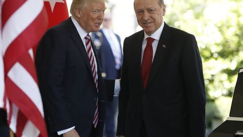 President Donald Trump welcomes Turkish President Recep Tayyip Erdogan to the White House on Tuesday. In an interview earlier this month, Trump mentioned tax deductions “for birds flying across America.” (AP Photo/Pablo Martinez Monsivais)