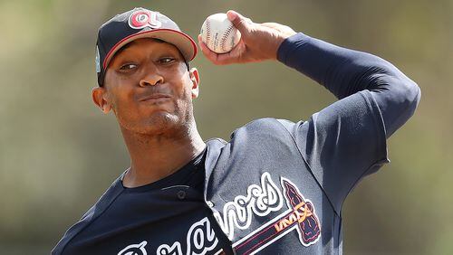 Braves pitcher Sam Freeman delivers a pitch on Monday, Feb 19, 2018, at the ESPN Wide World of Sports Complex in Lake Buena Vista.     Curtis Compton/ccompton@ajc.com