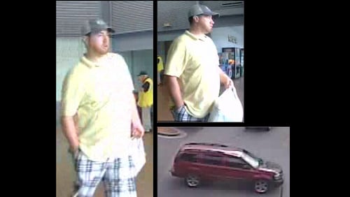 A male suspect allegedly stole credit cards from a gym patron's car and used them to charge $1,700 in purchases at Walmart.