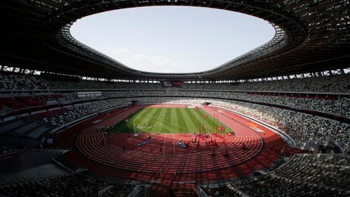 FILE - A general view of National Stadium during an athletics test event for the Tokyo 2020 Olympics Games in Tokyo, on May 9, 2021. Track and field is set to become the first sport to introduce prize money at the Olympics, with World Athletics saying Wednesday, April 10, 2024, it would pay $50,000 to gold medalists in Paris. The modern Olympics originated as an amateur sports event and the IOC does not award prize money, though many medalists receive payments from their countries' governments, national sports bodies or from sponsors. The United States Olympic and Paralympic Committee awarded $37,500 for gold medalists at the last Summer Games in Tokyo in 2021. (AP Photo/Shuji Kajiyama, File)
