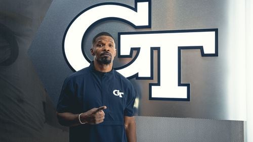 Actor Jamie Foxx during a visit to Georgia Tech to work out in an athletic department weight room on May 5, 2021. (Georgia Tech Football)