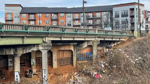 A sturdy homeless encampment has been built over the years under a bridge on Cheshire Bridge. The other side of this bridge had a fire last week, causing the road above it to be closed until engineers determine if the structure is safe.