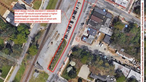 Norcross will proceed with design for a standard 5-foot wide sidewalk on the northwest side of South Peachtree Street. (Courtesy City of Norcross)