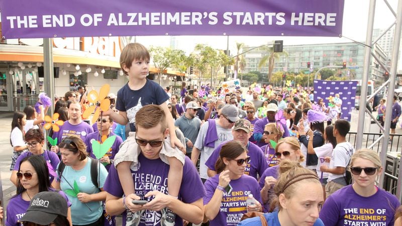 LOS ANGELES, CA - NOVEMBER 12:  Walkers participate in the Walk to End Alzheimer's Los Angeles at LA Live on November 12, 2016 in Los Angeles, California.  (Photo by Jesse Grant/Getty Images for Alzheimer's Association)