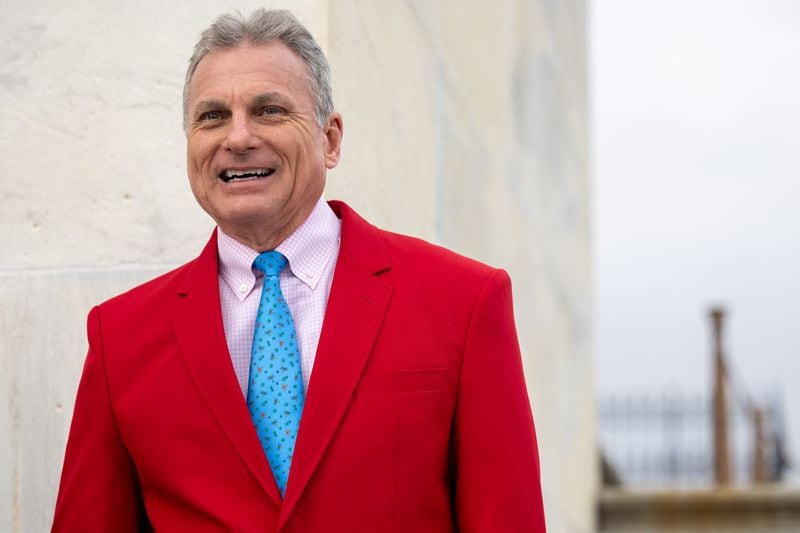 Congressman Buddy Carter (R-GA) is seen outside of Congress ahead of exchanging gifts from a bet on the UGA vs Alabama game, on December 6, 2023 in Washington, DC. (Nathan Posner for The AJC)