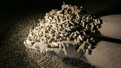 Wood pellets have become a popular fuel for producing electricity in parts of Europe. Georgia has emerged as a top exporter of pellets.  (AP Photo/Thomas Kienzle)