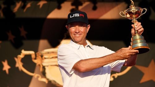 Yeah, it has been a good year for Sea Island's Davis Love - here holding the Ryder Cup his U.S. team finally recaptured this year at Hazeltine. (Ross Kinnaird/Getty Images)