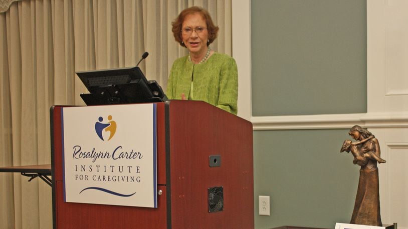 Rosalynn Carter speaks at The Rosalynn Carter Institute for Caregiving at Georgia Southwestern State University in Americus in 2011. The institute was established in the former first lady’s honor to provide support and resources for the many unsung heroines and heroes who are family and professional caregivers. (Rosalynn Carter Institute for Caregiving)
