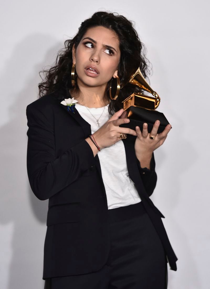  Alessia Cara poses in the press room with the best new artist award.(Photo by Charles Sykes/Invision/AP)