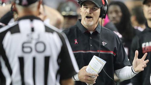 Falcons head coach Dan Quinn made a crucial fourth-and-1 decision that backfired Sunday but there were other reasons the Falcons lost the game. (Curtis Compton / ccompton@ajc.com)