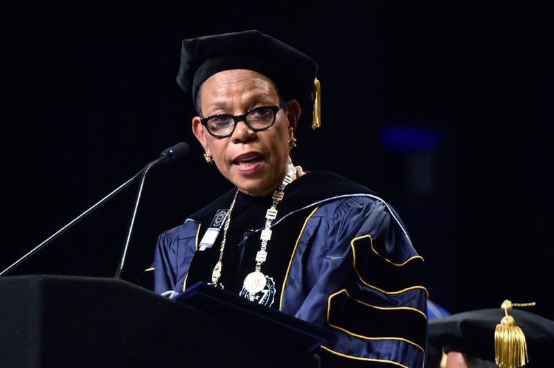 Spelman College President Mary Schmidt Campbell speaks after the investiture during Spelman College 2016 Investiture Ceremony at Georgia World Congress Center on Saturday, April 9, 2016. HYOSUB SHIN / HSHIN@AJC.COM
