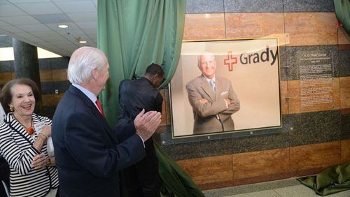 Pete Correll and his wife, Ada Lee attended the dedication on May 8 of the Correll Atrium at Grady Hospital. A portrait of Correll will be on permanent display at the hospital. CONTRIBUTED