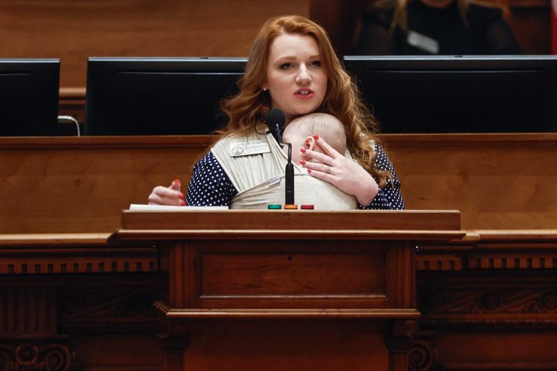 Rep. Lauren Daniel, R-Locust Grove, talks about House Bill 1019 at The Georgia State Capitol shown on Thursday, Feb. 8, 2024. The legislation will increase the amount of the dependent exemption. Natrice Miller / Natrice.miller@ajc.com)
