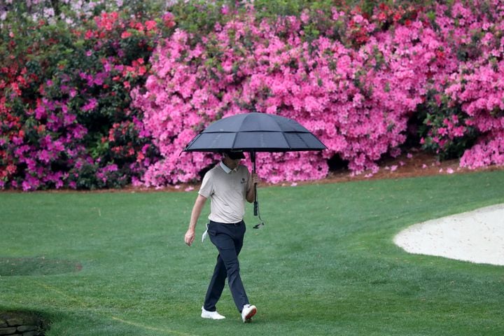 April 10, 2021, Augusta: Justin Rose walk to the thirteenth green during the third round of the Masters at Augusta National Golf Club on Saturday, April 10, 2021, in Augusta. Curtis Compton/ccompton@ajc.com