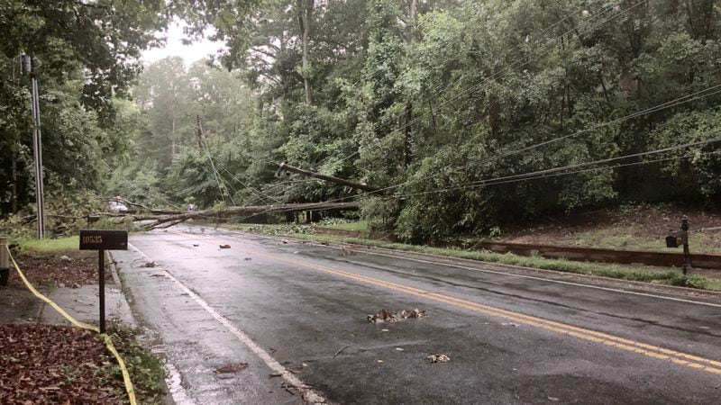 A large tree fell at Shallowford Road in Roswell earlier today. Steven W. Bills said the tree fell near his house and he gave the AJC permission to publish this photo.