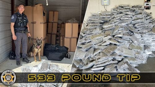 Duluth police seized more than 500 pounds of marijuana from a storage unit in Gwinett County.