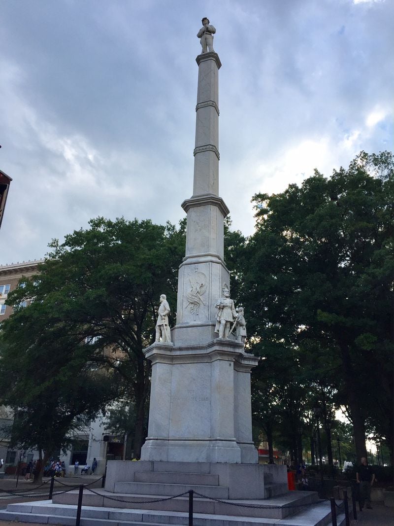  The spire in Augusta stands 76-feet tall and includes life-sized statues of generals Robert E. Lee and Stonewall Jackson. JOHNNY EDWARDS / JREDWARDS@AJC.COM