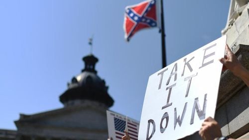 A rally at the South Carolina State House calling for the Confederate flag to be taken down. AP Photo.