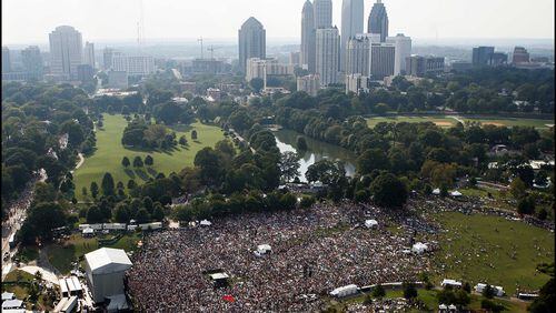 A massive crowd gathers at Piedmont Park for the Dave Matthews Band and Allman Brothers benefit concert where nearly the entire park was blanketed with spectators on Sept. 8, 2007.