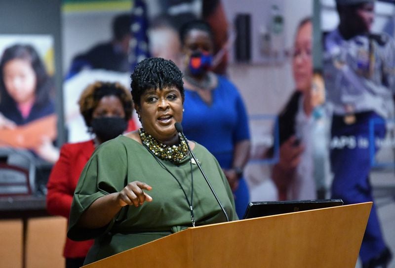 Atlanta Public Schools Superintendent Lisa Herring, shown here at her 2020 swearing-in ceremony, endorsed the "Teachers Village" building project. (Hyosub Shin / AJC FILE PHOTO)