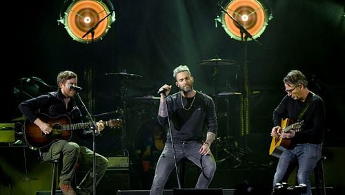From left - Maroon 5’s Jesse Charmichael, Adam Levine and Stone Gossard performed at a tribute to Chris Cornell on Jan. 19. The band will be the focal point of Super Bowl 53 halftime. (Photo by Kevin Winter/Getty Images)