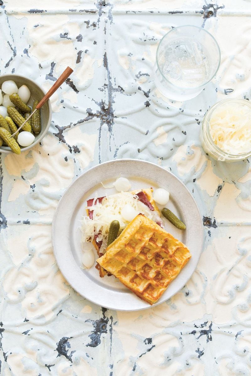 Potato Waffles with Pastrami and Sauerkraut take a breakfast standby and turn it brunch-worthy. CONTRIBUTED BY: Hardie Grant Books