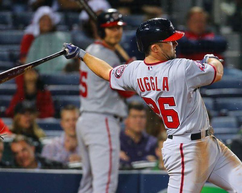 Dan Uggla's ninth-inning homer gave him 5 RBIs for the game and handed Jason Grilli his first blown save. (Curtis Compton/AJC)