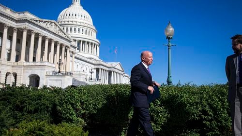 Rep. Kevin Brady (R-Texas), chairman of the House Ways and Means committee, walks outside the U.S. Capitol, Sept. 28. (Al Drago / The New York Times)