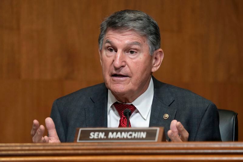 Sen. Joe Manchin, D-W.Va., questions Education Secretary Miguel Cardona during a Senate Appropriations Subcommittee on Labor, Health and Human Services, and Education, and Related Agencies hearing on Capitol Hill in Washington, Tuesday, April 30, 2024, to examine the 2025 budget for the Department of Education. (AP Photo/Susan Walsh)