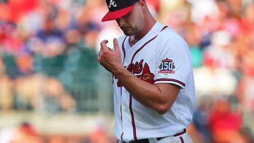 Braves starting pitcher Kyle Muller reacts after giving up a grand slam to Cincinnati Reds outfielder Jesse Winker during the second inning.   “Curtis Compton / Curtis.Compton@ajc.com”