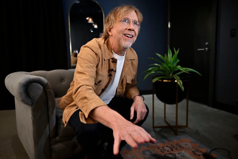 Trey Anastasio, guitarist and singer-songwriter of the band Phish, gestures during an interview on Tuesday, April 16, 2024, in Las Vegas. (AP Photo/David Becker)