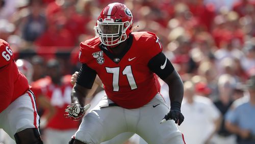 Former Georgia Bulldogs offensive tackle Andrew Thomas was the fourth player selected in the 2020 NFL draft. He was chosen by the New York Giants. (John Bazemore/AP)