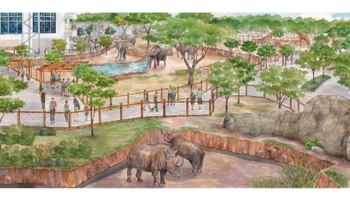 An artist’s watercolors show the exterior of Savanna Hall and the African Savanna exhibit that will be part of Zoo Atlanta’s $50 million expansion. CONTRIBUTED BY ZOO ATLANTA