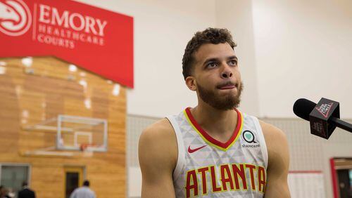 Atlanta Hawks guard R.J. Hunter speaks with members of the press during the Atlanta Hawks Media day at the Emory Sports Medicine Complex, Monday, September 24, 2018. (ALYSSA POINTER/ALYSSA.POINTER@AJC.COM)