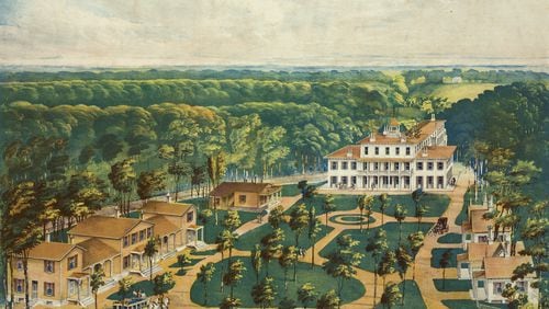 A print of the campus of Wilberforce University in Xenia, Ohio -- one of the first private black colleges in the United States. (Library of Congress)