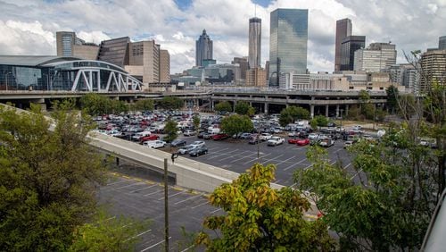 Photo of “The Gulch” that stretches from the Five Points MARTA station to Mercedes-Benz Stadium in Atlanta on Monday Oct. 8, 2018. California-developer CIM Group would create a $3.5 billion to $5 billion mini-city over the rail beds and parking lots.