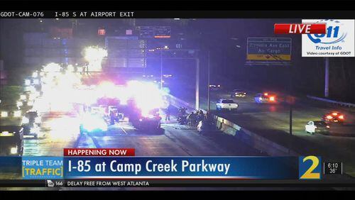 All southbound lanes of I-85 were shut down at Camp Creek Parkway after the crash.