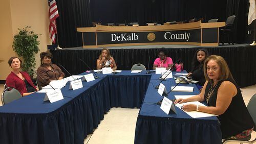 Residents on the DeKalb Watershed Customer Service and Billing Advisory Board held their first meeting in Maloof Auditorium in Decatur on Thursday, Sept. 28, 2017. From left: Star McKenzie, Ann Brown, Jo Handy-Sewell, Carol Holloway, Mary-Pat Hector and Brenda Cornelius. MARK NIESSE / MARK.NIESSE@AJC.COM