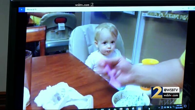 Cooper Harris is shown in this image from a home video that was shown to jurors during the questioning of Leanna Taylor, the ex-wife of Justin Ross Harris, during Harris' murder trail at the Glynn County Courthouse in Brunswick, Ga., on Monday, Oct. 31, 2016. (screen capture via WSB-TV)