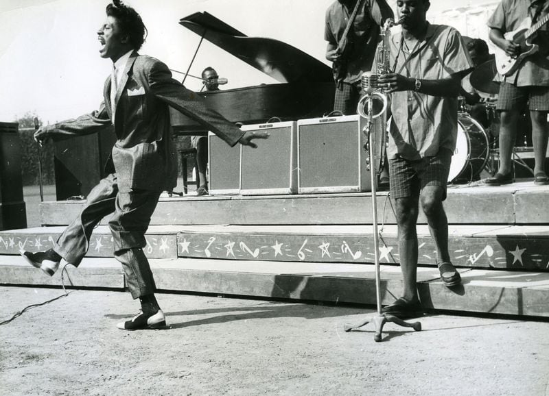 Little Richard busts a move at Wrigley Field in Los Angeles, Sept. 2, 1956, as seen in the documentary “Little Richard: I Am Everything.” (Pictorial Press Ltd/Alamy Stock Photo/Magnolia Pictures/TNS)