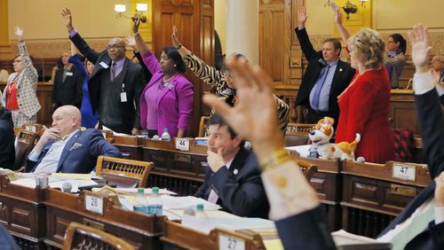 3/27/18 - Atlanta - Senators vote to table HB 189, relating to city utilities issuing revenue bonds.  Today was the 39th legislative day, the second to last day, of this years General Assembly.    BOB ANDRES  /BANDRES@AJC.COM