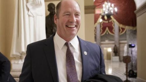 Freedom Caucus member Rep. Ted Yoho, R-Fla., smiles after a TV interview on Capitol Hill in Washington March 23, 2017 before the Republican health care bill was pulled. (AP)