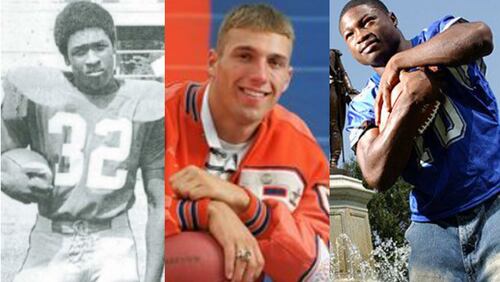 Among the 100 players announced Tuesday for the Georgia High School Football Hall of Fame were (from left) William Andrews of Thomasville, Jeff Francoeur of Parkview and Tray Blackmon of LaGrange.